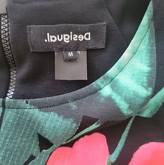 Desigual Dress Women Medium Black Multi-Color Floral Short-Sleeve Crew Neck Mini - Picture 5 of 5